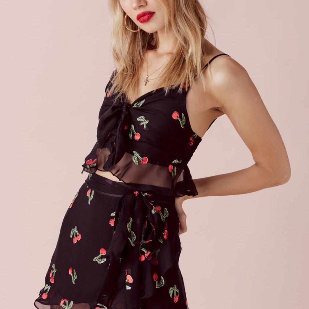 For Love & Lemons Cherry Twist Mini Skirt/Skort L